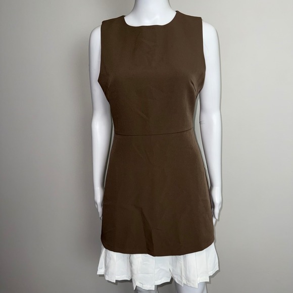 Commense Sleeveless Mini Dress Light Brown Fit Flare Pleated‎ Skirt Party S - Picture 4 of 11